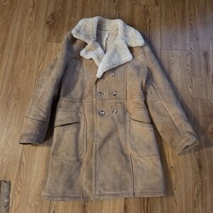 Men's Brown Shearling Pea Coat
